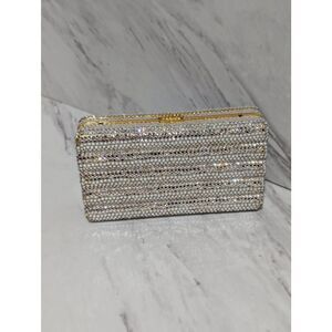 Judith Lieber Vintage Swarovski Crystal Gold Trim Minaudiere W/Shoulder Chain